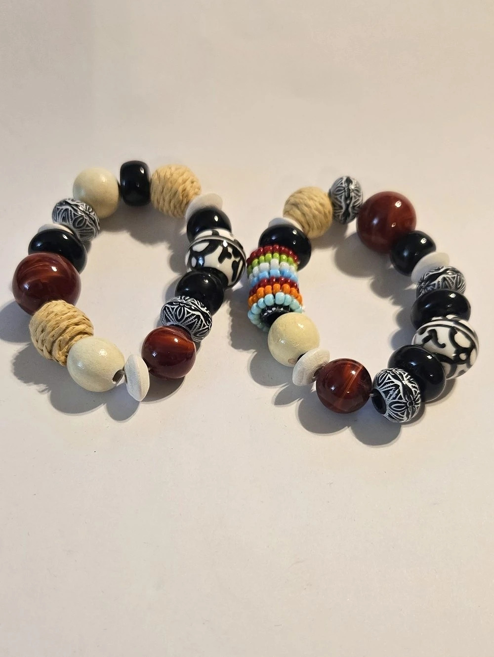 Beaded Stretch Bracelets Set in Black & Red Like New